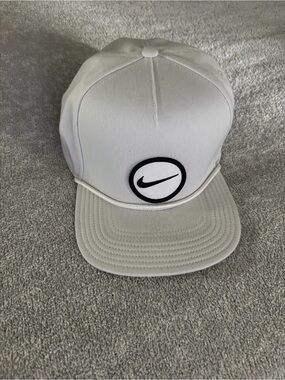 Nike White Snapback Cap with Black Swoosh Patch